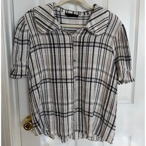 Jane & Delancey Ruffled Collar Button Front Top Sz XL